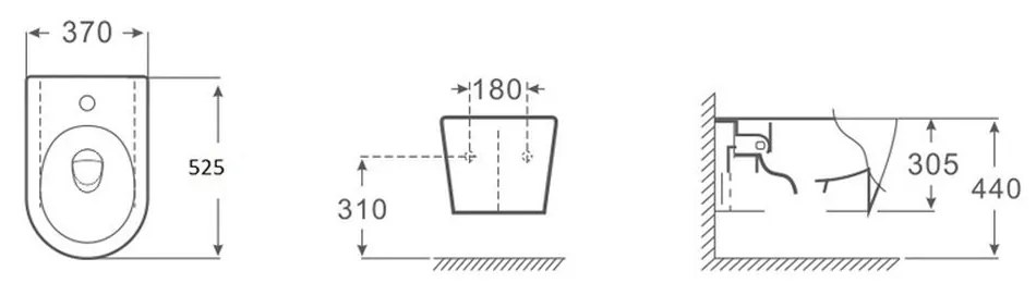 Bideu suspendat negru mat Fluminia, Minerva Negru
