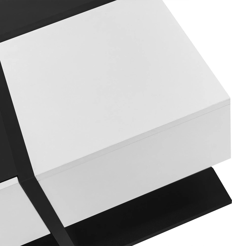 Masă de cafea cu 2 sertare, masă pătrată de living cu spațiu de depozitare, 70x70x35,5 cm, Negru+Alb