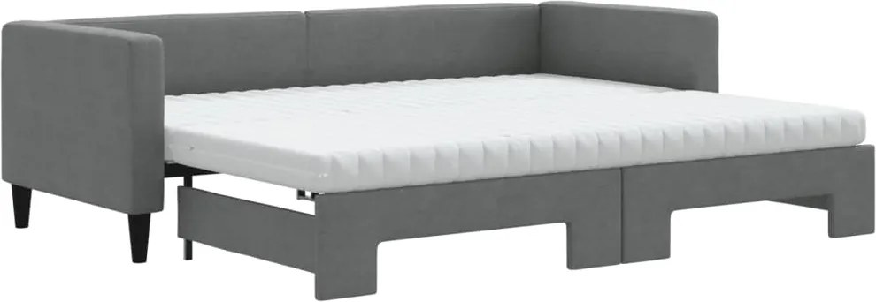 vidaXL Pat de zi cu extensie și saltele, gri închis, 80x200 cm, textil