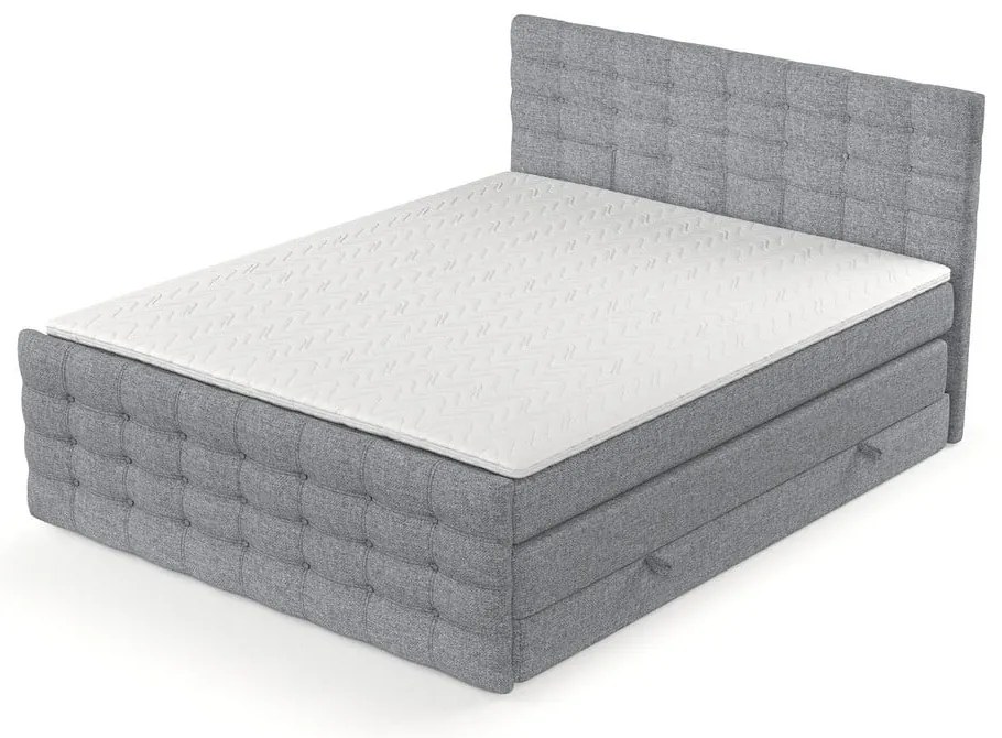 Pat boxspring gri cu spațiu de depozitare 200x200 cm Blend – Maison de Rêve
