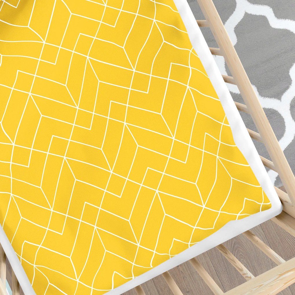 Goldea lenjerie pătuț din 100% bumbac - mozaic galben 90 x 130 și 40 x 60 cm