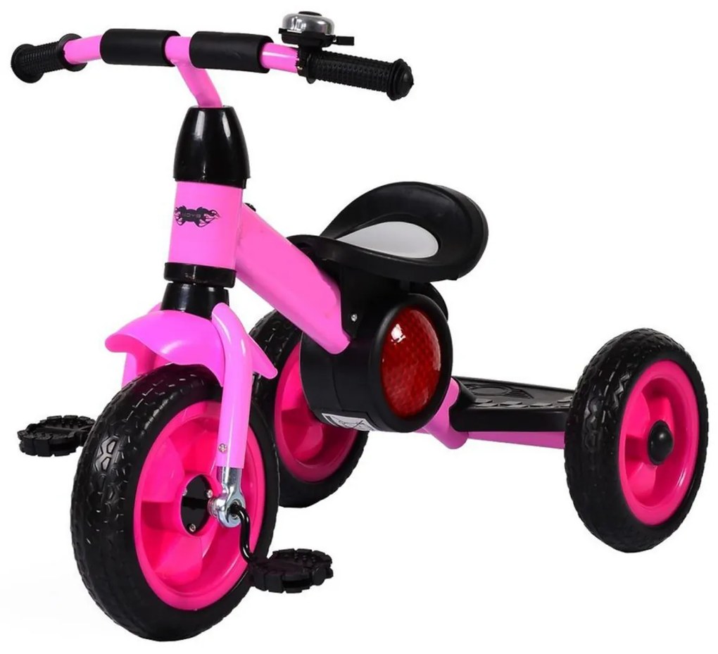 Tricicleta cu pedale NOVOKIDS™ Bonphire ,cu melodii si lumini, max 20 kg, roti din spuma cauciucata, cadru metalic, dimensiuni 68X45X47 cm, Roz