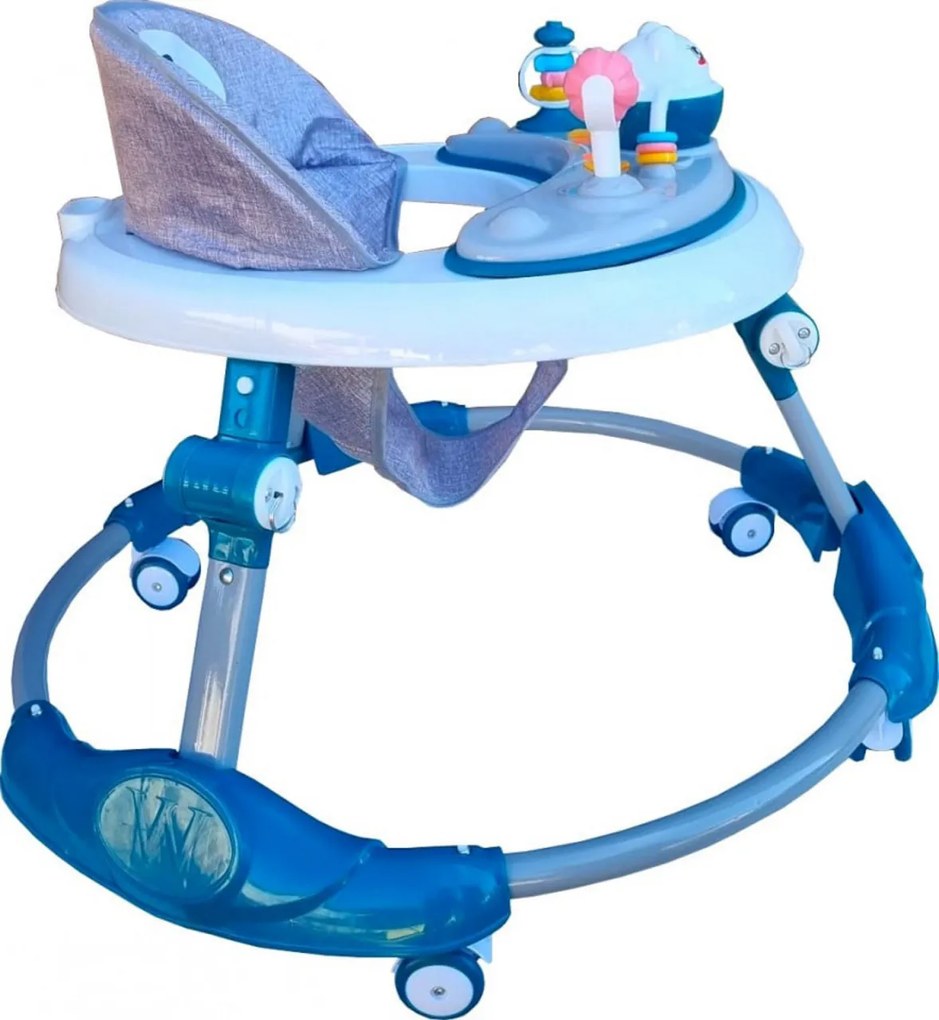 Premergator reglabil in 6 trepte de inaltime NOVOKIDS™ Little Kitty, Cu melodii, Pliabil, Max 20 kg, Roti silentioase, Model Pisicuta, Verde Turquoise