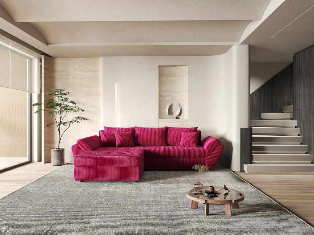 Colțar extensibil dumonde cu ladă de depozitare si sezut confortabil din spuma high-density, Loana Zoom Red 270x185 cm