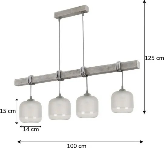 Brilagi - Candelabru suspendat pe cablu WOOD GLASS 4xE27/60W/230V pin/gri/alb
