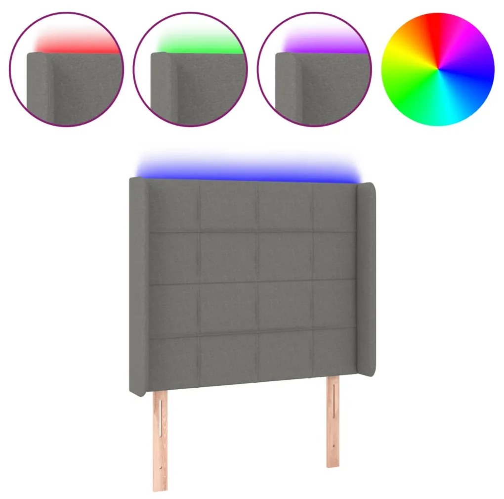 vidaXL Tăblie de pat cu LED, gri închis, 83x16x118/128 cm, textil