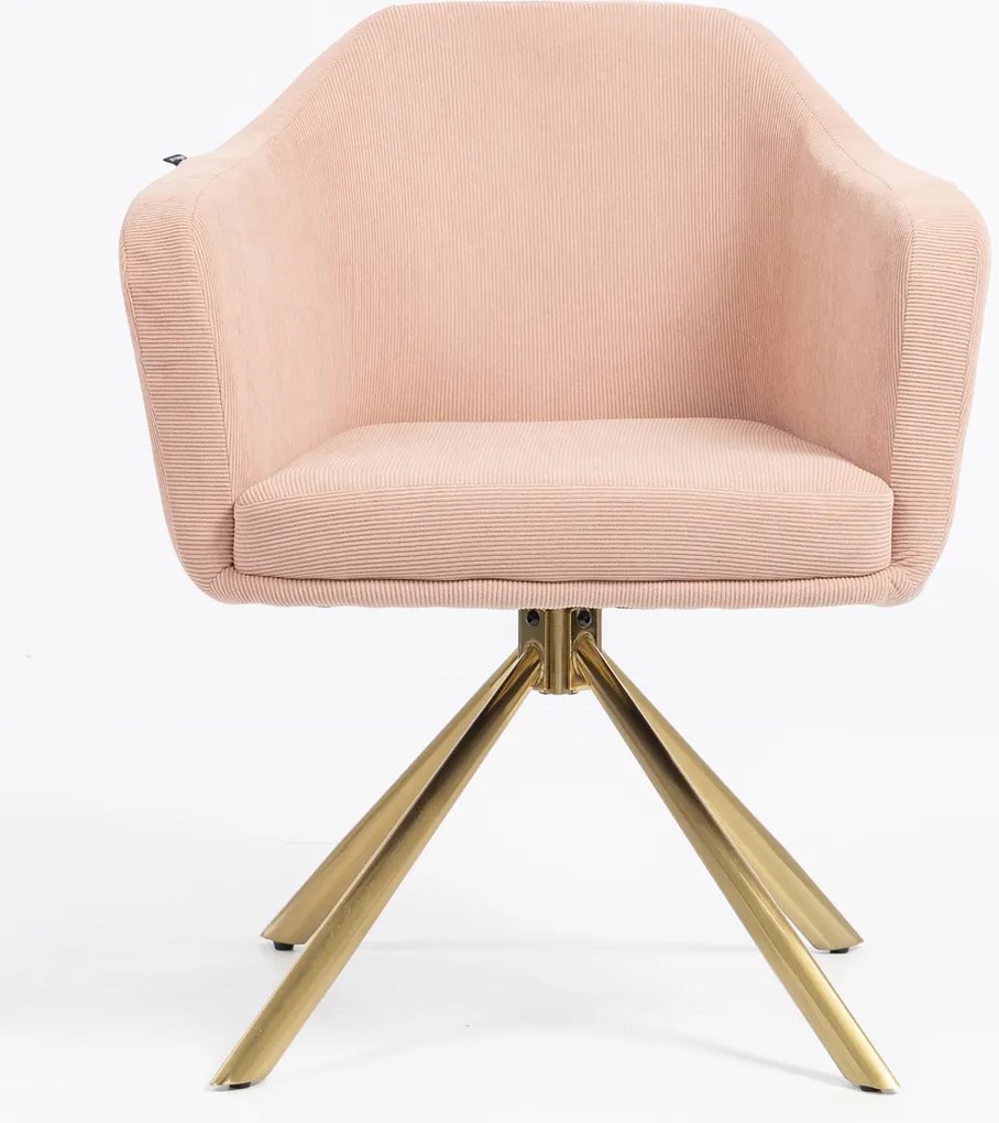 HR832 BAZĂ STEA Scaun Catifea Reiată Premium culoare Roz prăfuit Litchi cu Bază Aurie