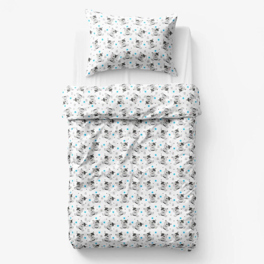 Goldea lenjerie de pat pentru copii din 100% bumbac - ursuleți drăguți cu steluțe albastre 140 x 200 și 50 x 70 cm