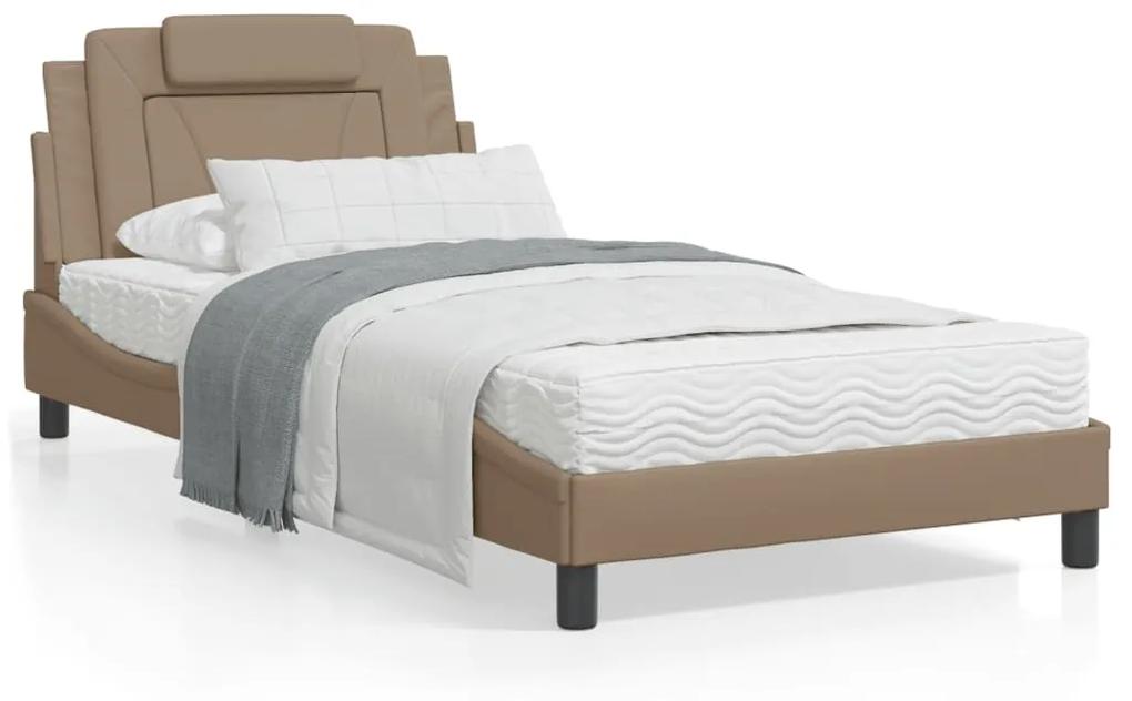 3208079 vidaXL Cadru de pat cu tăblie, cappuccino, 100x200 cm, piele ecologică
