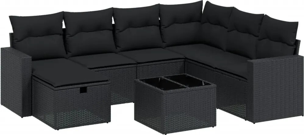 vidaXL Set mobilier de grădină cu perne, 8 piese, negru, poliratan