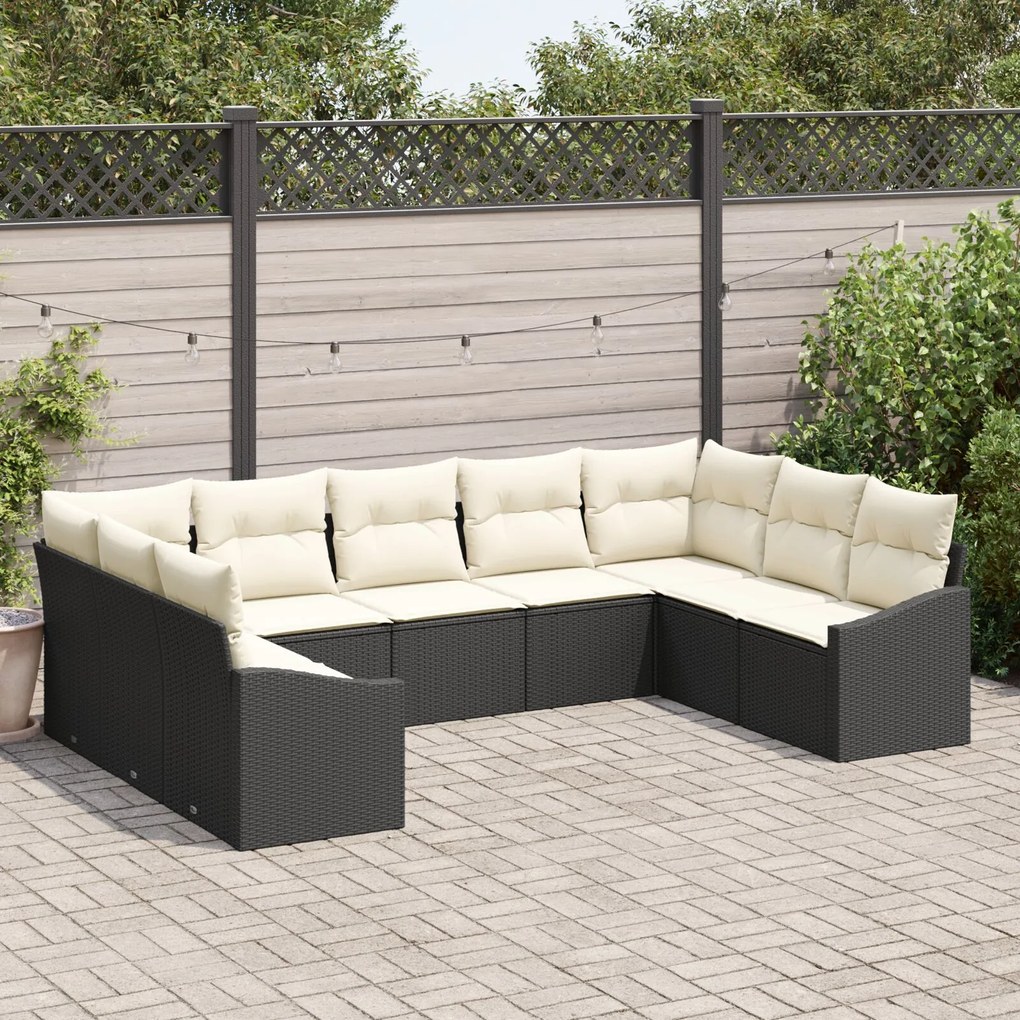 vidaXL Set de canapele pentru grădină 9 pcs Negru Rattan poli