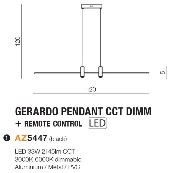 Lustra LED suspendata cu telecomanda GERARDO CCT DIMM BK