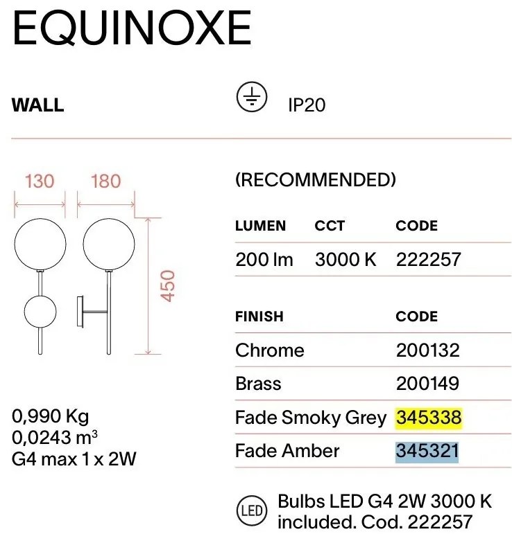 Aplica de perete EQUINOXE AP1 crom/ faded smoky