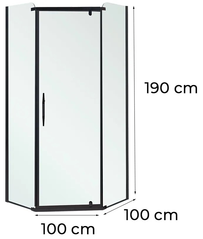 Celtic 100x100 cm cabină de duș pentagonală fără tavă negru
