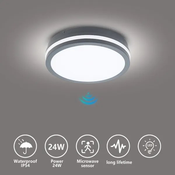 Brilagi - Aplica LED pentru exterior cu senzor BENE LED/24W/230V Ø 26 cm IP54