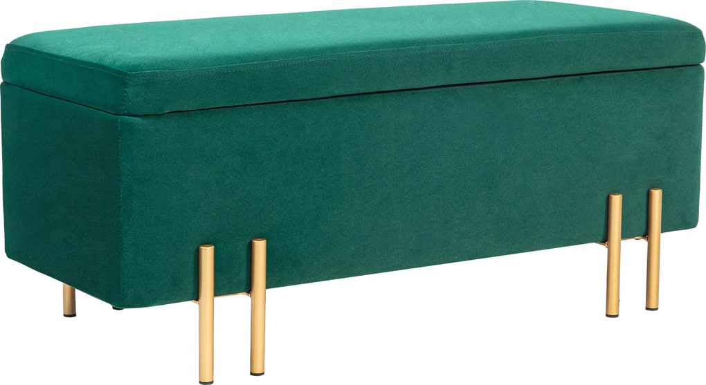 HOMCOM Bancă cu depozitare, banchetă tapițată cu spațiu de depozitare, metal, lemn de cauciuc, spumă, 100 x 40 x 42 cm, Verde | Aosom Romania