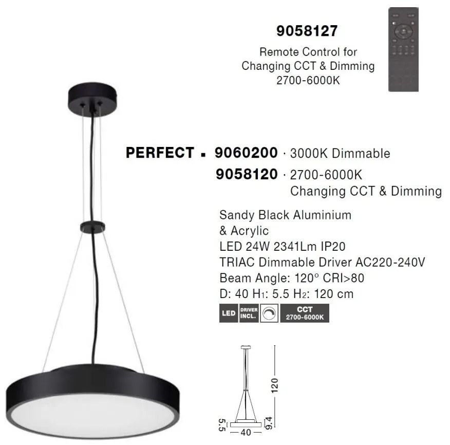 Lustra LED suspendata design circular PERFECT 40cm negru CCT Dimmable