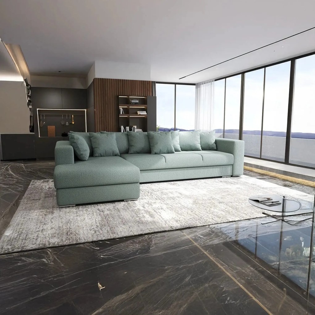 Colțar extensibil dumonde cu ladă de depozitare si sezut confortabil din spuma high-density, Gloria Enjoy Mint 320x183 cm