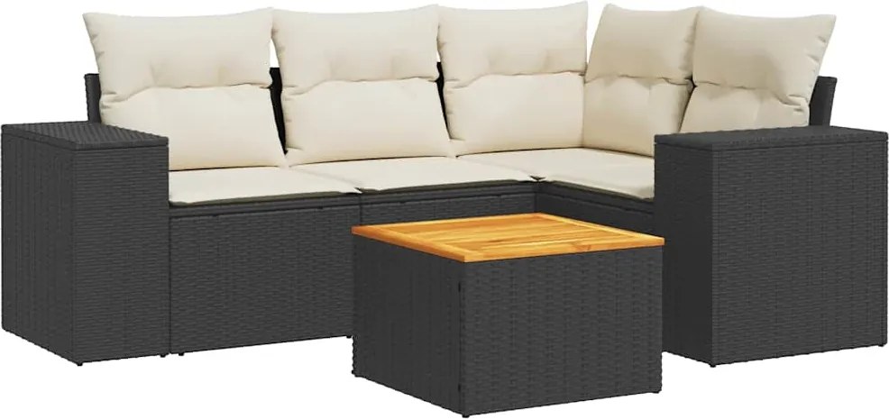 vidaXL Set mobilier de grădină cu perne, 5 piese, negru, poliratan