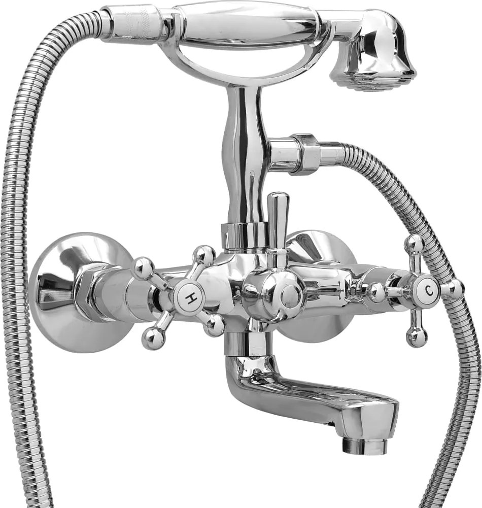 vidaXL Baterie cadă cu 2 robinete + Deviator duș de mână Chrome Retro