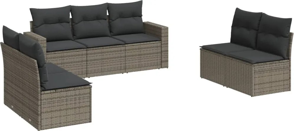 vidaXL Set canapele de grădină, 7 piese, cu perne, gri, poliratan