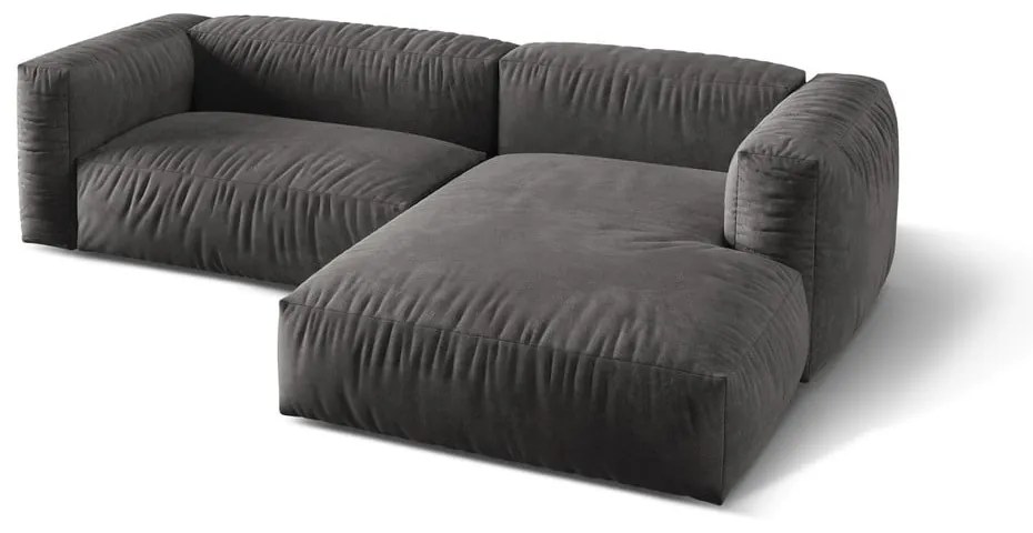 Colțar modular gri cu tapițerie din catifea (cu colț pe partea dreaptă/cu șezlong) Martina – Micadoni