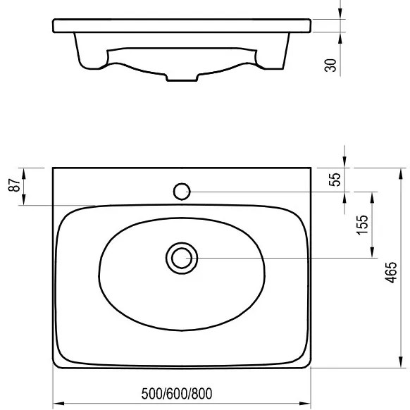 Lavoar încastrat BALANCE Ravak XJX01250000, 50 x 46,5 cm, ceramică, alb