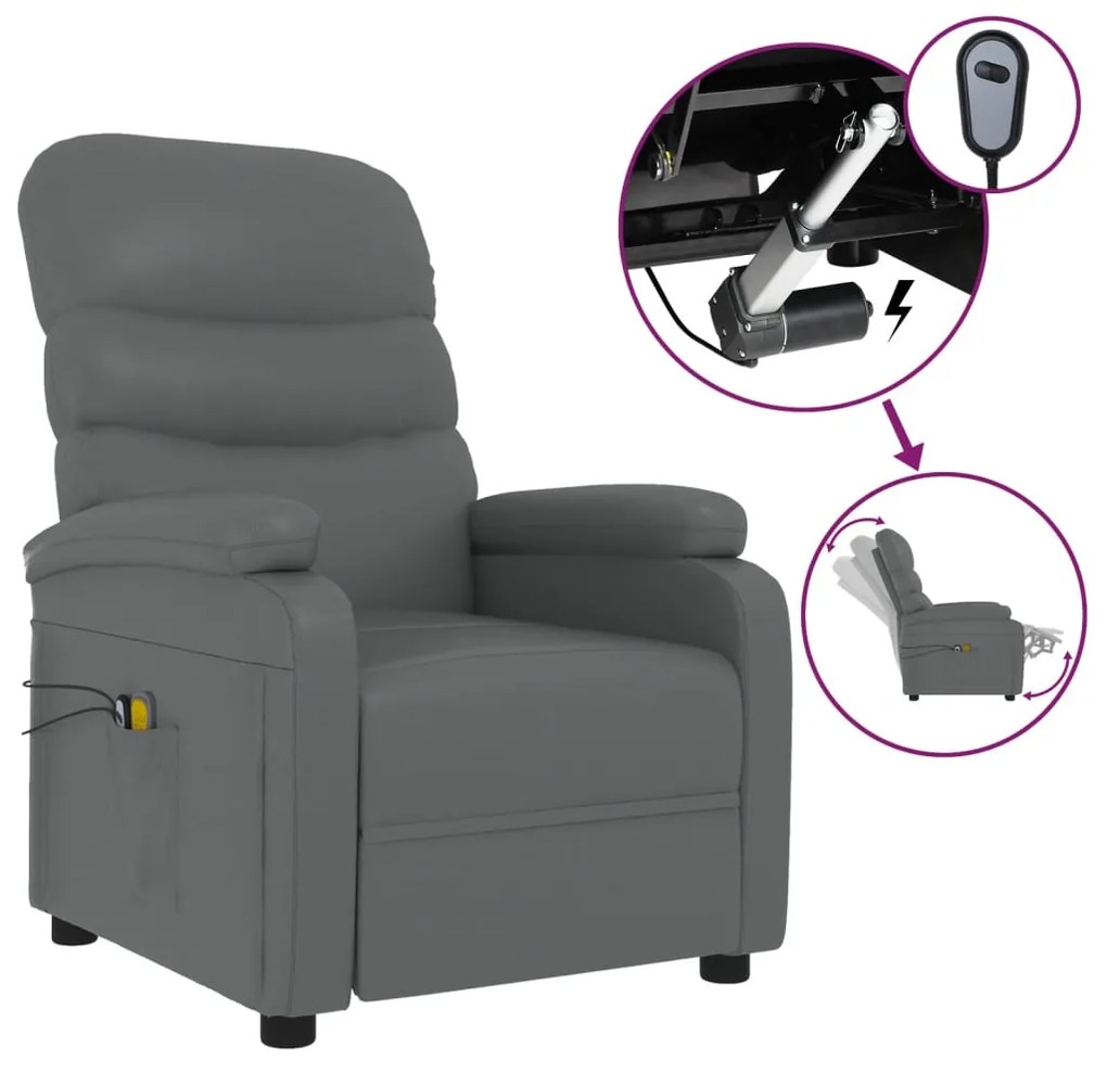 3073680 vidaXL Fotoliu de masaj electric, gri, piele ecologică