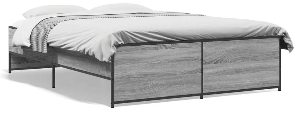 3279910 vidaXL Cadru de pat, gri sonoma, 120x190 cm, lemn prelucrat și metal