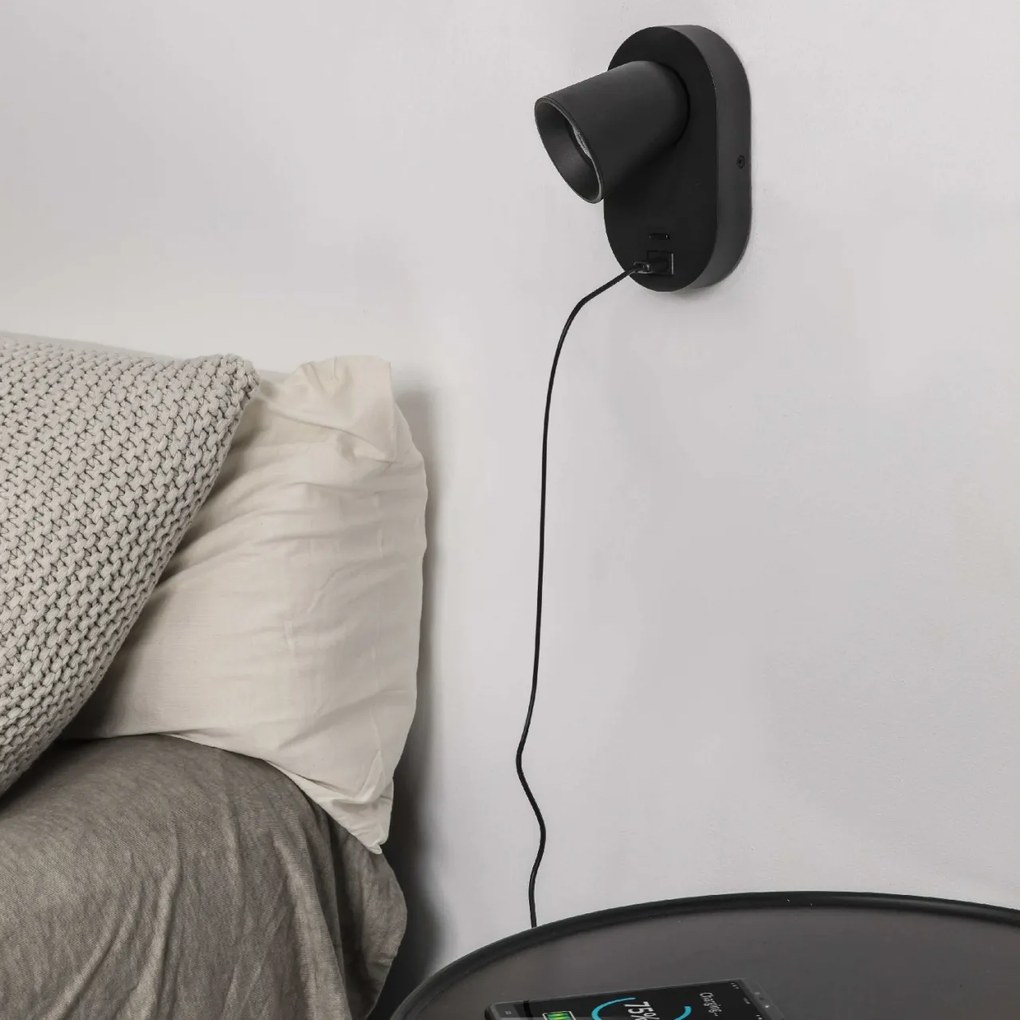 Aplica perete moderna cu USB charger CORB neagra 40136