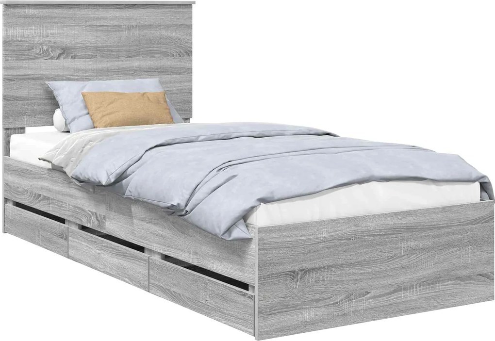 vidaXL Cadru de pat cu sertar Gri Sonoma 90 x 200 cm Lemn Ingineresc
