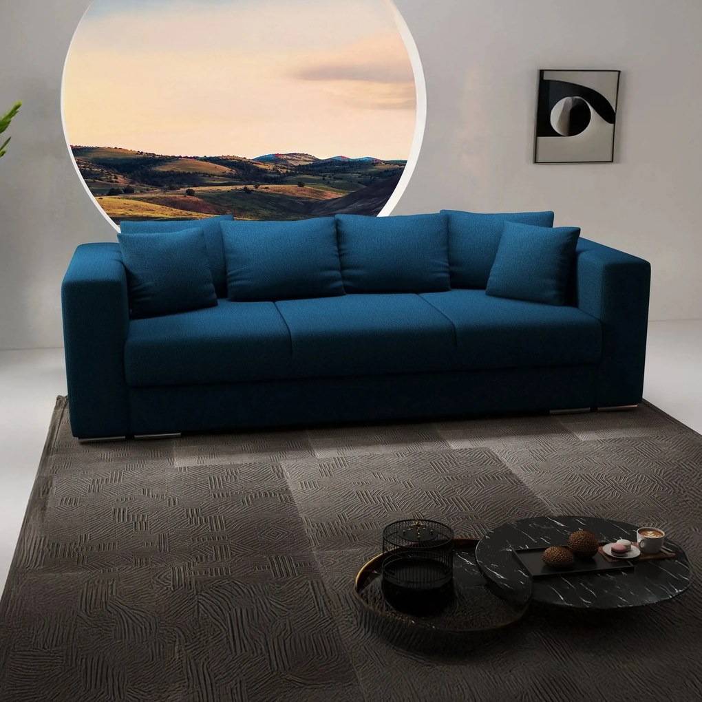 Canapea extensibilă dumonde cu ladă de depozitare si sezut confortabil din spuma high-density, Gloria Enjoy Petrol 240x100 cm