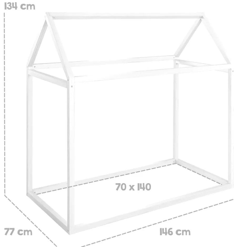 Pat pentru copii alb de tip casă din lemn de pin cu saltea/fără somieră 70x140 cm House Bed – Roba