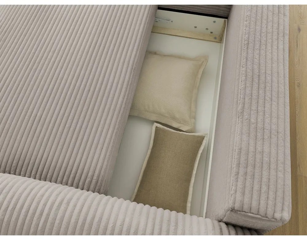 Colțar gri deschis/bej extensibil cu tapițerie din catifea reiată (cu colț pe partea stângă ) Lucien – Bobochic Paris