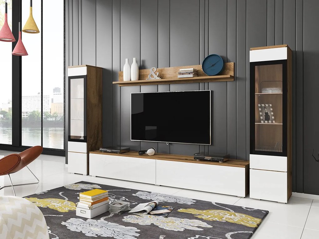 Mobilier living Selwyn II (wotan + Alb lucios ) (fără iluminat). 1054047