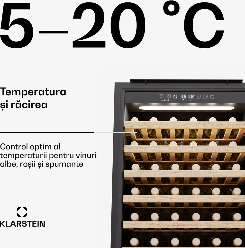Klarstein Răcitor de vin Rhone 59 Uno, 59 sticle, control LED, împinge pentru a deschide, tăcut