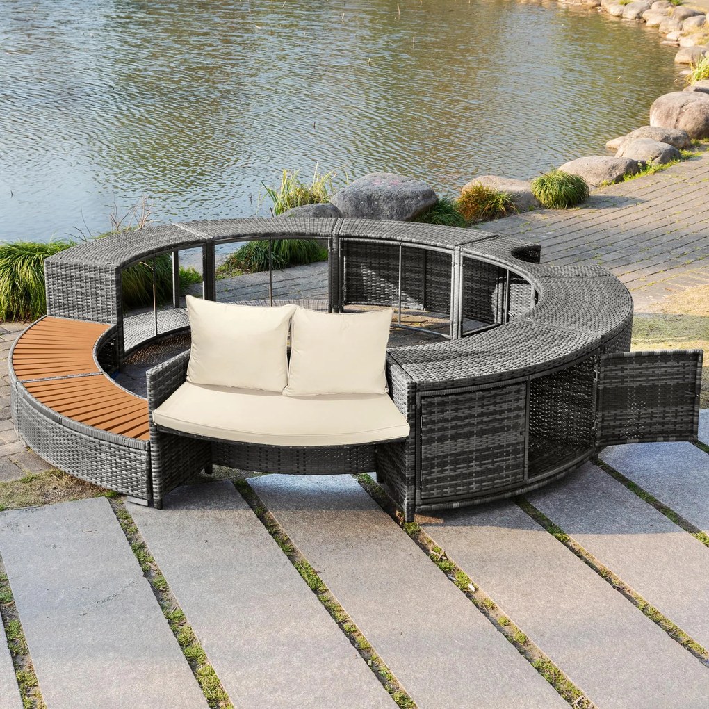 Set de lounge pentru grădină cu canapea rotundă, Gri | Aosom Romania
