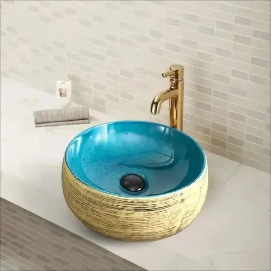 Lavoar Aplicat Luxury Line 41.5CM – Golden Turquoise HY8069D40