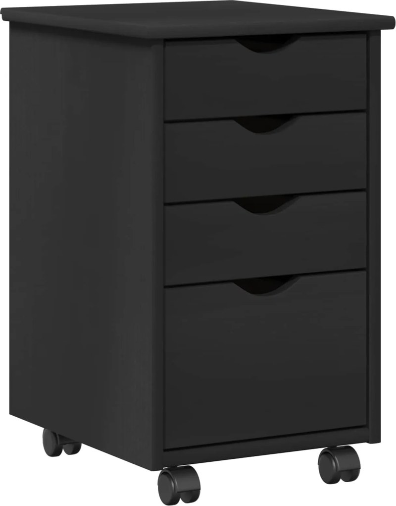 vidaXL Cabinet mobil cu roata Negru 34 x 39 x 56 cm Lemn masiv de pin