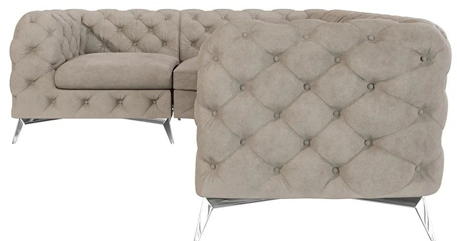 Colțar grej cu tapițerie din catifea (cu colț pe partea stângă/în formă de ”L”) Chelsea – Ropez