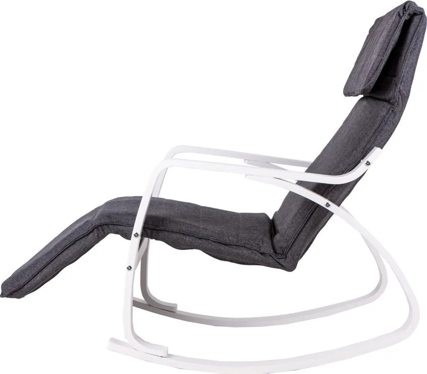 Scaun oscilant cu suport reglabil pentru picioare, cadru din lemn alb - gri