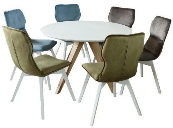Set Masa Rotunda Cu 6 Scaune Demi New, Alb Si Natur