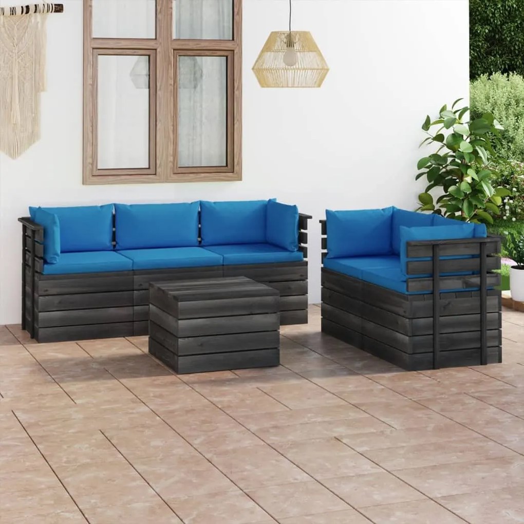 Set mobilier gradina din paleti, cu perne, 6 piese, lemn de pin