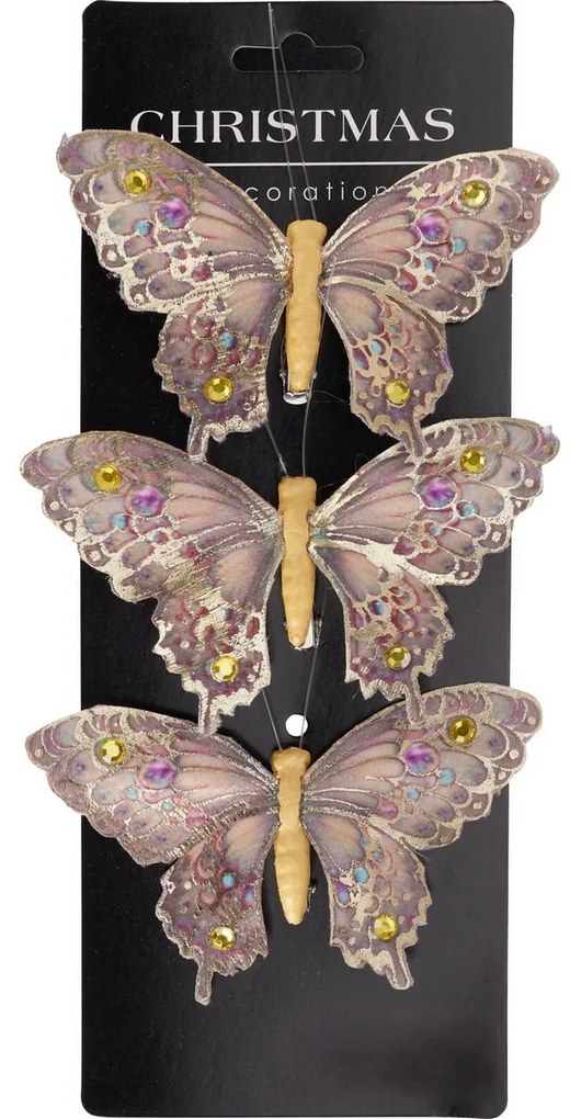 Set de decorațiuni de Crăciun Fluturi, auriu,12x8x2cm, cu clemă, SET DE 3 PIESE