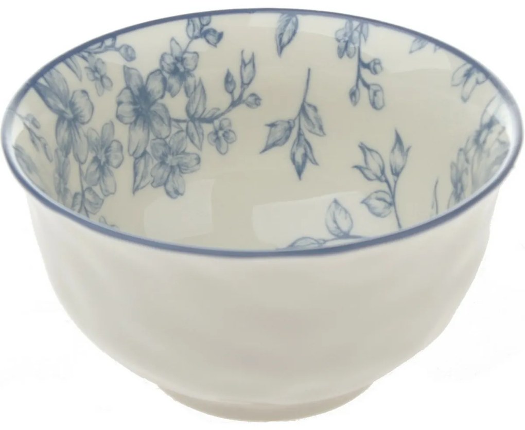 Set de 6 boluri din ceramică Flori delicate 11.5 cm, albastru