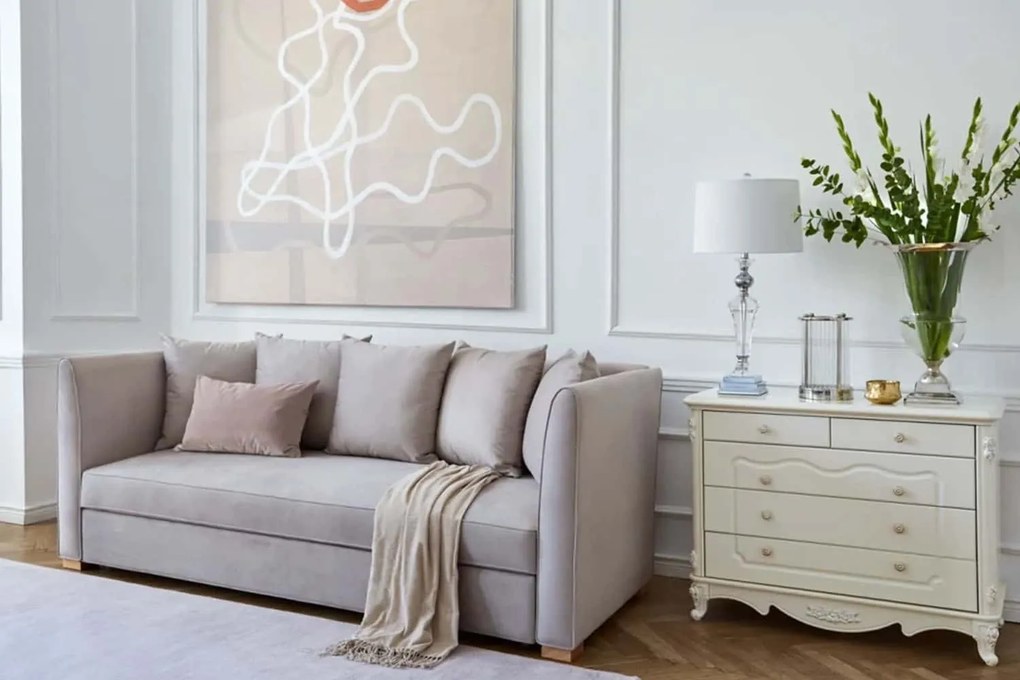 Comodă lemn masiv Paris 5 Sertare Ecru, 100 × 47 × 78 cm