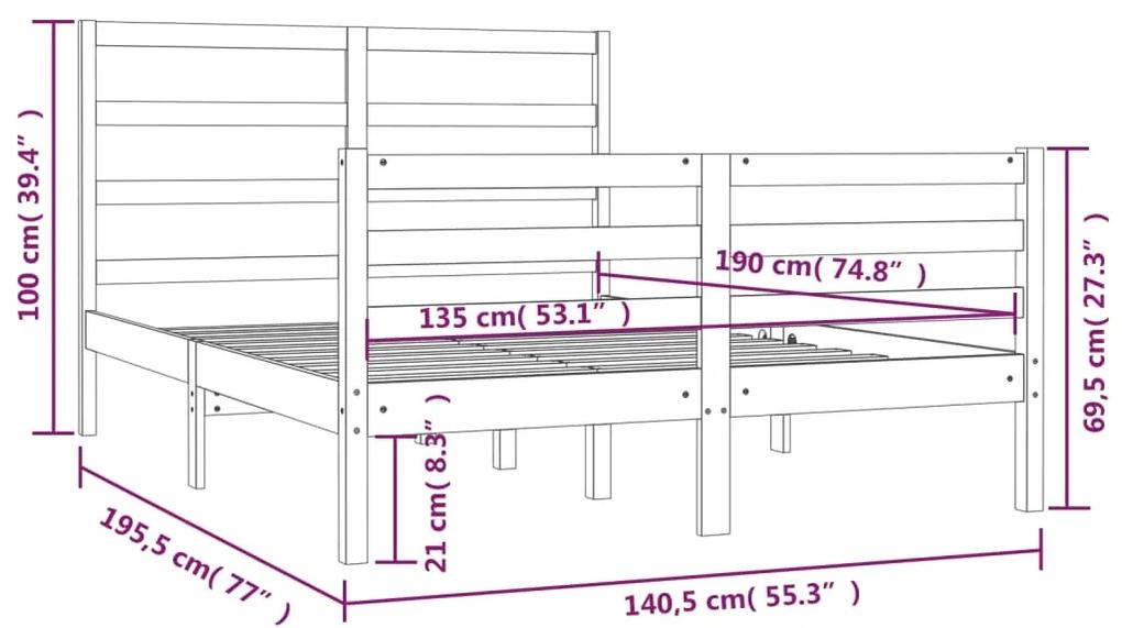 Cadru de pat dublu 4FT6, 135x190 cm, lemn masiv pin Maro, 135 x 190 cm