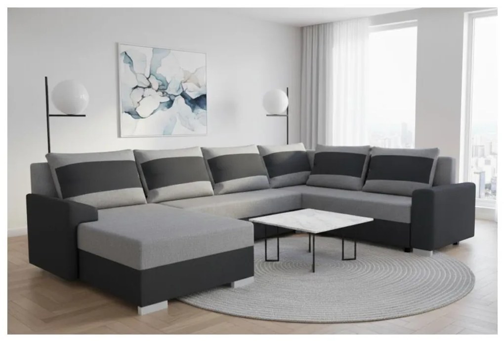Canapea extensibilă în U OXFORD, tapițată, universală, negru/gri