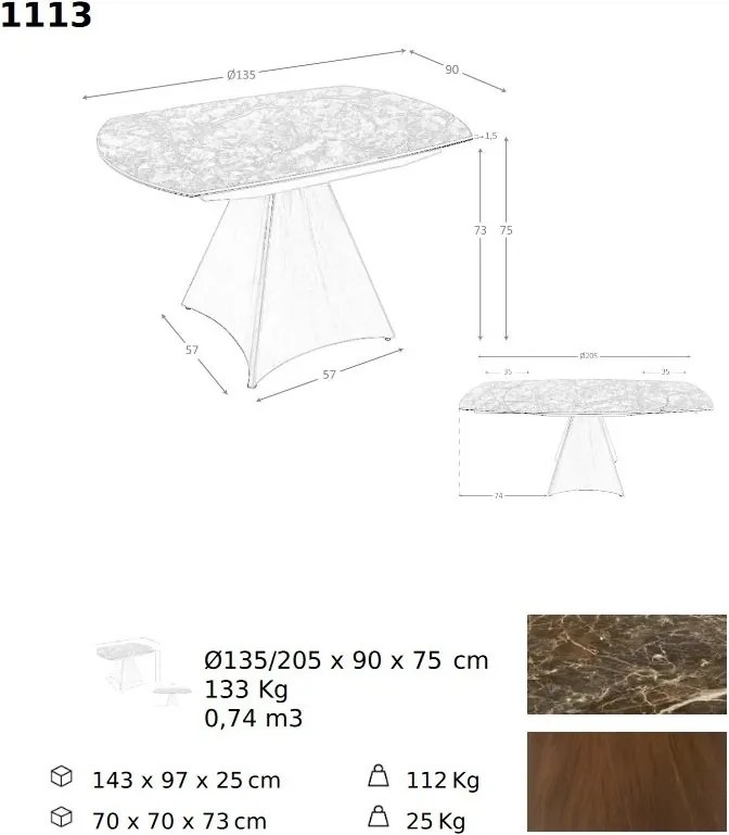 Masa extensibila deosebita design LUX Porcelain Marble 135-205cm