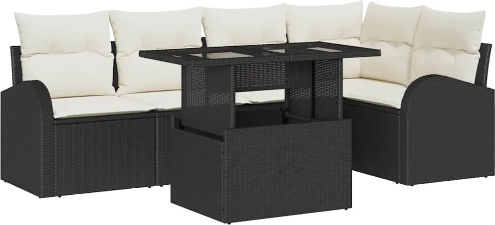 vidaXL Set de canapele pentru grădină cu pernă 6 pcs Negru Rattan poli